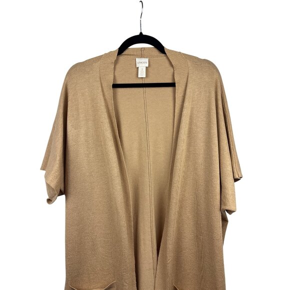 Women’s Chico’s Size 2XL Tan Short Sleeve Cardigan with Pockets - Picture 3 of 6